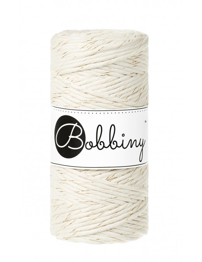 Bobbiny macramé cotton cord, 3mm and 100m, in golden natural