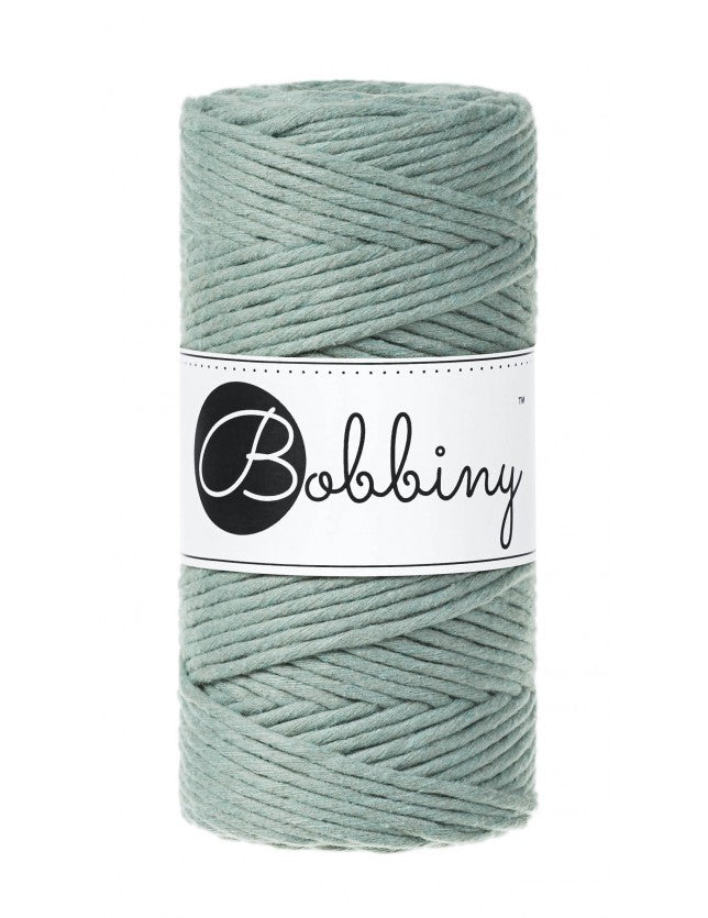 Bobbiny macramé cotton cord, 3mm and 100m, in laurel green