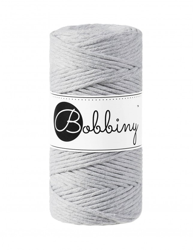 Bobbiny macramé cotton cord, 3mm and 100m, in light grey
