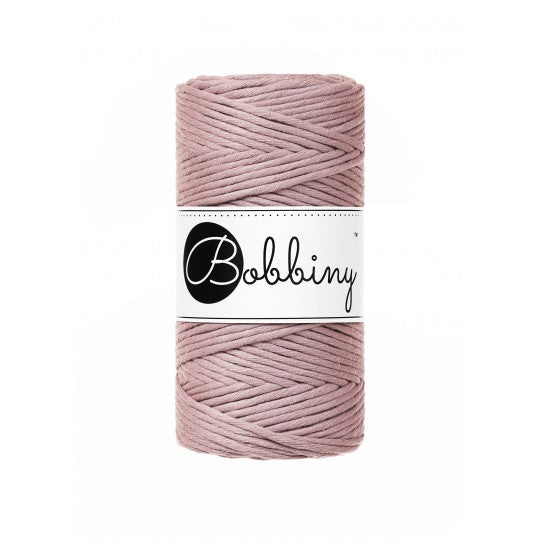 Bobbiny macramé cotton cord, 3mm and 100m, in mauve