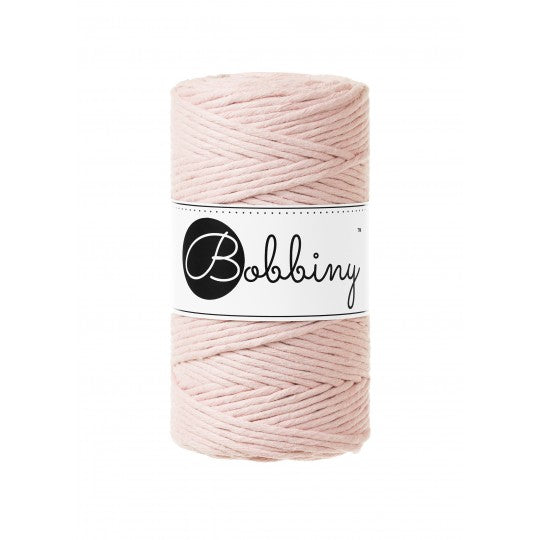 Bobbiny macramé cotton cord, 3mm and 100m, in pastel pink