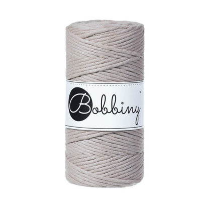 Bobbiny macramé cotton cord, 3mm and 100m, in pearl