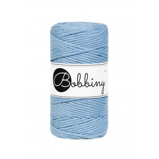 Bobbiny macramé cotton cord, 3mm and 100m, in perfect blue