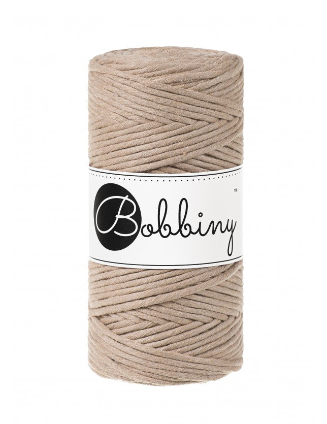Bobbiny macramé cotton cord, 3mm and 100m, in sand