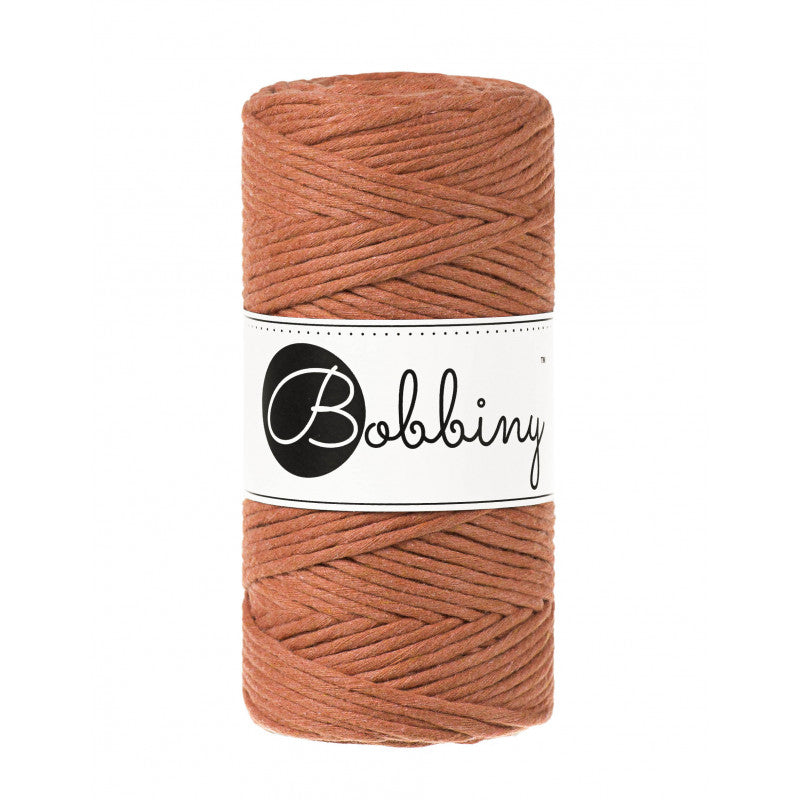 Bobbiny macramé cotton cord, 3mm and 100m, in terracotta