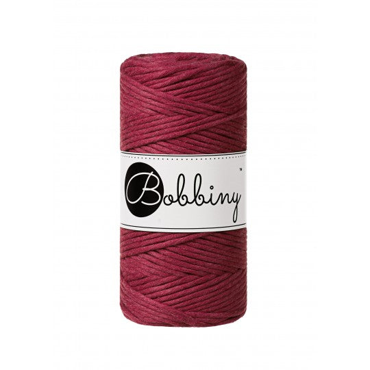 Bobbiny macramé cotton cord, 3mm and 100m, in wine red