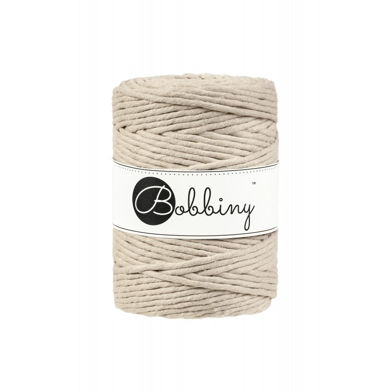 Bobbiny macramé cotton cord, 5mm and 100m, in beige