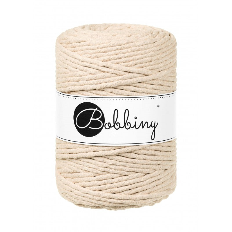 Bobbiny macramé cotton cord, 5mm and 100m, in warm beige