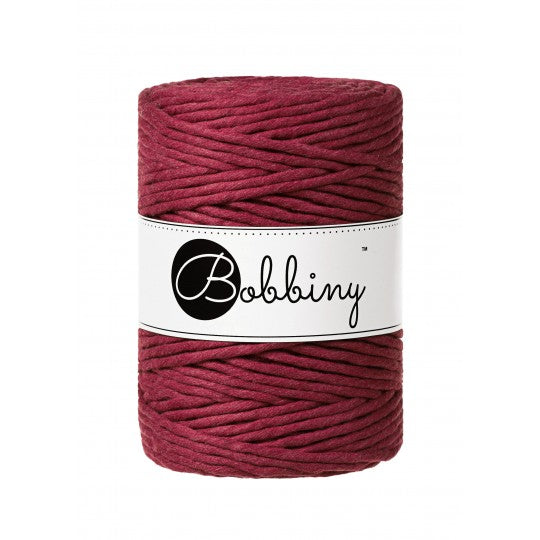 Bobbiny macramé cotton cord, 5mm and 100m, in wine red