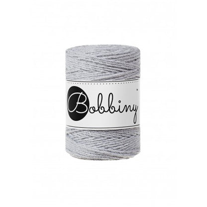 Bobbiny macramé rope, 1.5mm and 100m, in light grey
