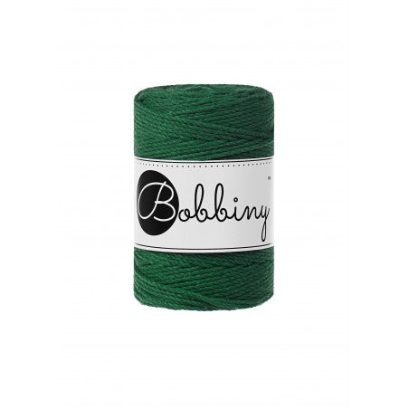 Bobbiny macramé rope, 1.5mm and 100m, in pine green