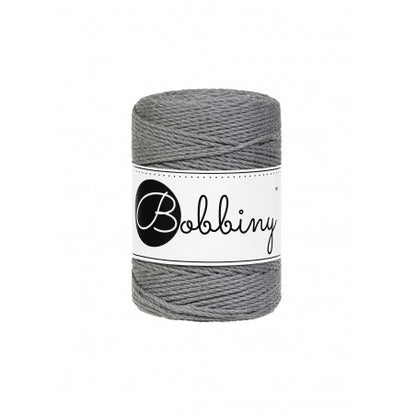 Bobbiny macramé rope, 1.5mm and 100m, in stone grey