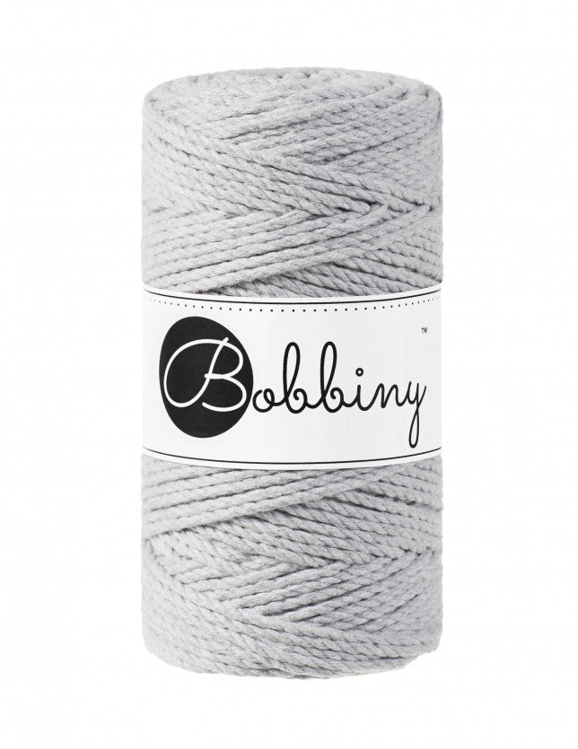 Bobbiny 3-fach Makramee-Schnur, 3mm und 100m, in Light Grey