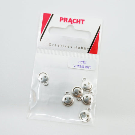 6er-Pack echte, versilberte Metall-Smiley-Charms zum Tufting und für Bastelprojekte