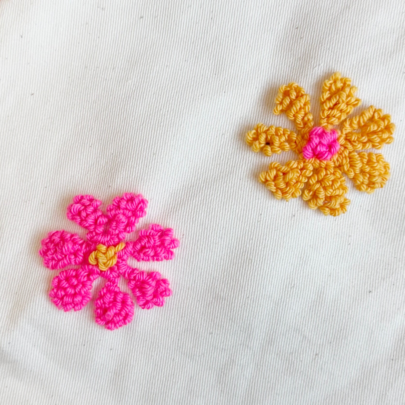 Punch needle floral bag kit, side view of materials