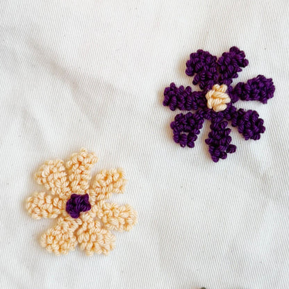 Punch needle floral bag, finished piece in use