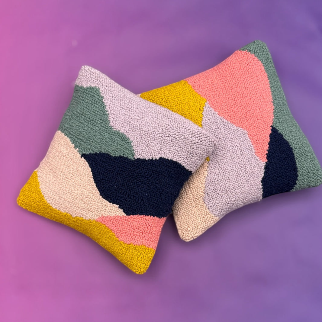 Punch needle pillowcase kit with an abstract landscape design