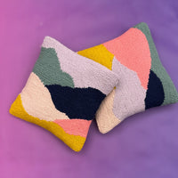 Punch needle pillowcase kit with an abstract landscape design