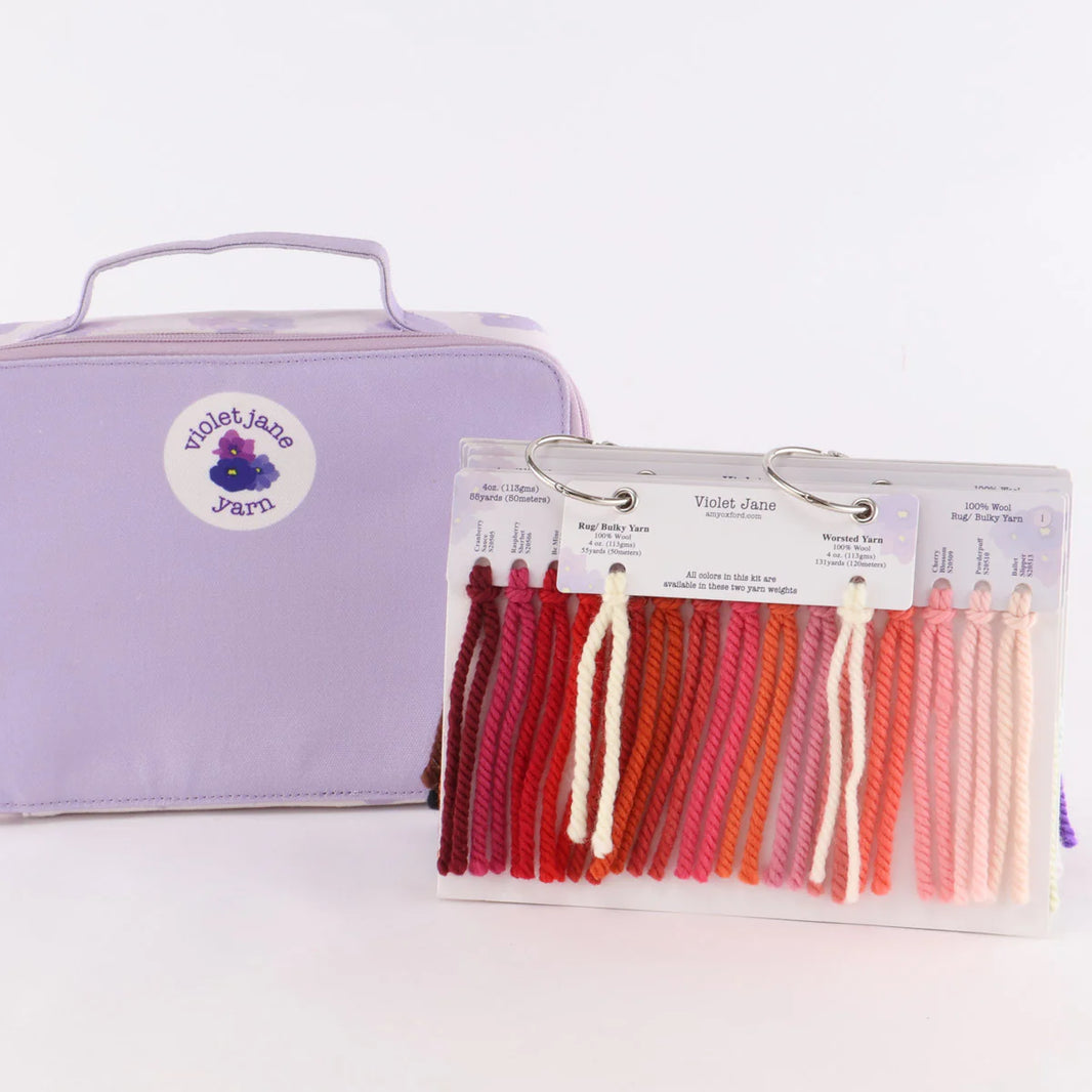 Punch needle yarn colour card with solid colour swatches