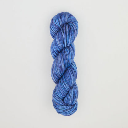 Fine punch needle yarn swatch in Blue My Mind variegated colours