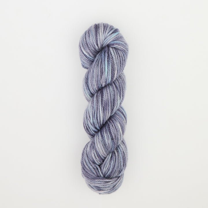 Fine punch needle yarn swatch in Blue Dove variegated colours