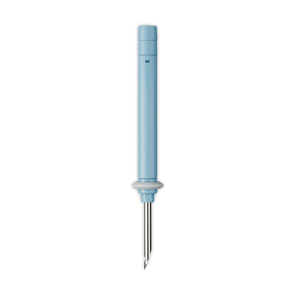 Clover punch needle with adjustable loop length, in use