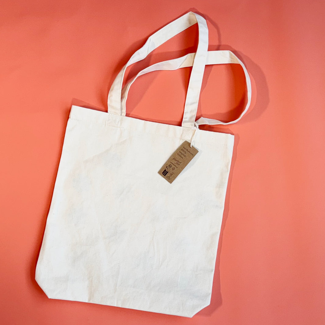 Organic cotton tote bag with sewn bottom, front view