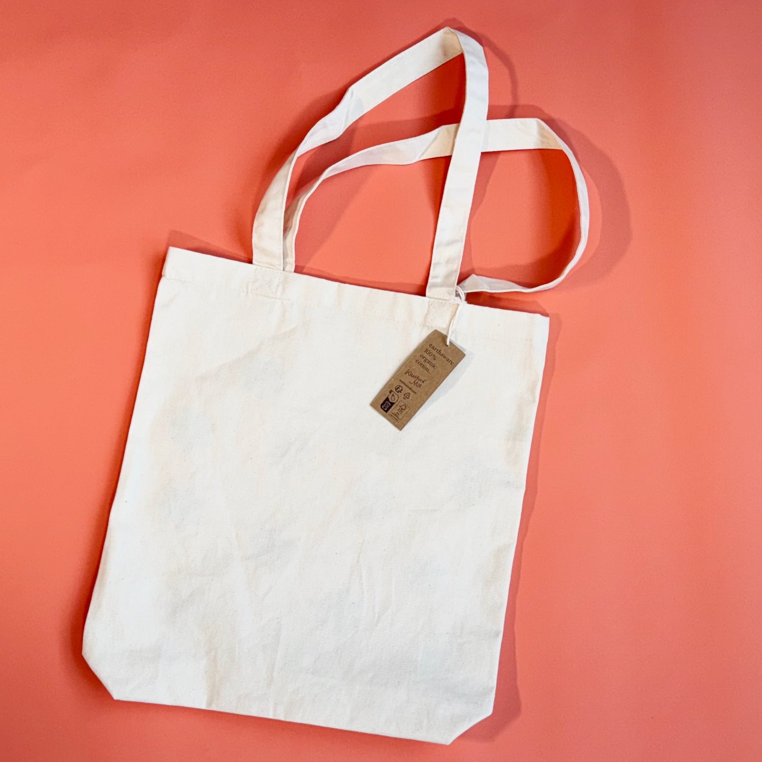 Organic cotton tote bag with sewn bottom, front view