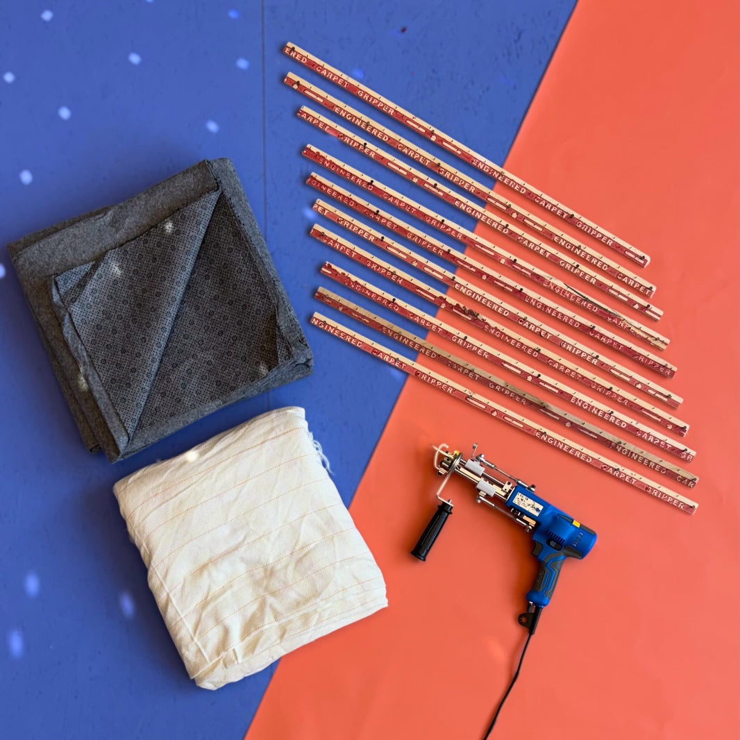 AK-V tufting starter set components laid out