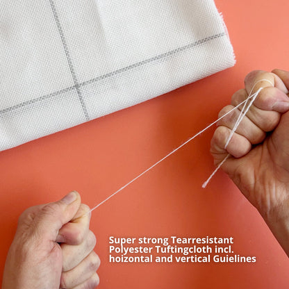 Premium polyester tufting cloth on the frame, close-up