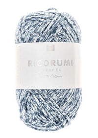 Rico Design Ricorumi Spray DK blue cotton yarn skein with speckled spray-dyed effect and label