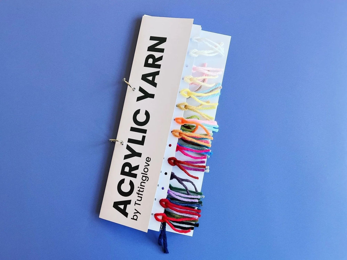 Sample card with acrylic tufting yarn colours