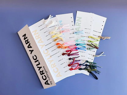 Sample card with acrylic yarn colours, detail