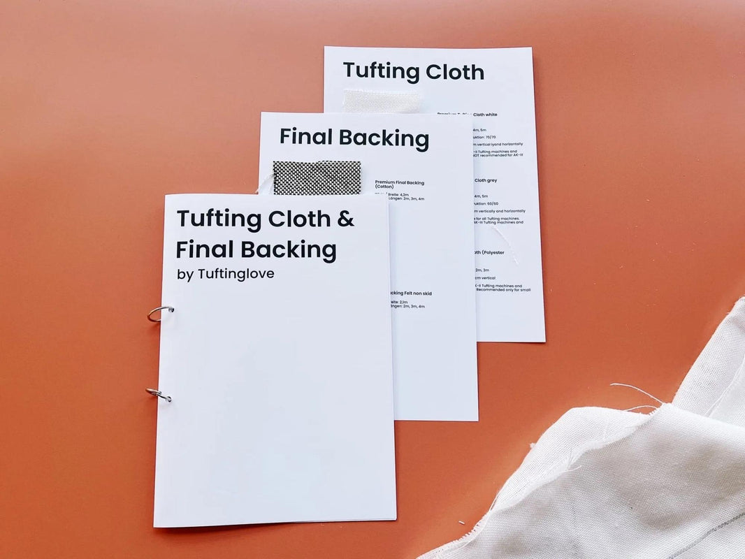 Sample card with tufting cloth swatches
